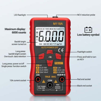 ANENG M118A High-Precision Automatic Range Multimeter Multi-Function Small Electrician Instrumentation Digital Universal Meter