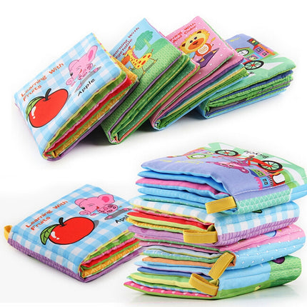Baby Rattles Toy Soft Animal Cloth Book Newborn Stroller Hanging Toy Early Learning Education Baby Toys, Fruit, Vegetable, Shape, Vehicle
