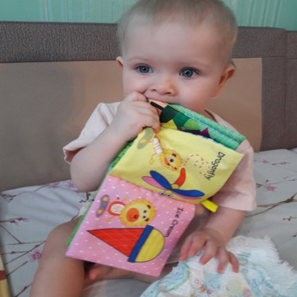 Baby Rattles Toy Soft Animal Cloth Book Newborn Stroller Hanging Toy Early Learning Education Baby Toys, Fruit, Vegetable, Shape, Vehicle