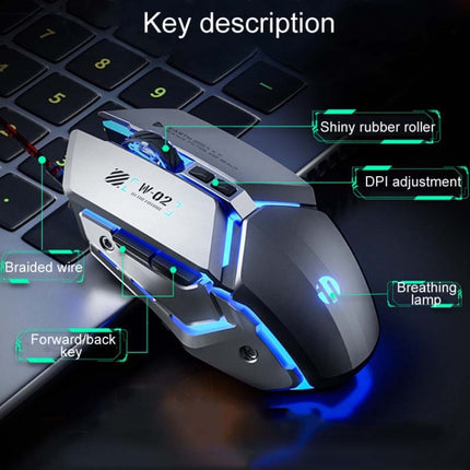 Inphic W-02 6 Tasten Home Office Leuchtende Makroprogrammierung USB-Computer Mechanische Spielmaus Kabelgebunden, W-02 (Metallic-Grau), PW2 (Klassisches Schwarz), PW2 (King Nebula), PW2 (Jedi-Passwort)