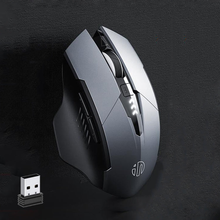 Inphic A1 6 Keys 1000/1200/1600 DPI Home Gaming Wireless Mechanical Mouse, Colour: Gray Wireless+Bluetooth 4.0+Bluetooth 5.0, Black Wireless Charging Silent Version, Gray Wireless Charging Silent Version, Gray Wireless+Bluetooth 4.0+Bluetooth 5.0������...