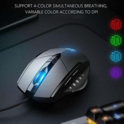 Ratón con cable iluminado con definición de macro y mute para juegos Inphic PW1, longitud del cable: 1,5 m, versión para negocios en negro mute, versión para juegos en negro mute, versión para juegos en rojo mute, versión para juegos en gris titanio mute