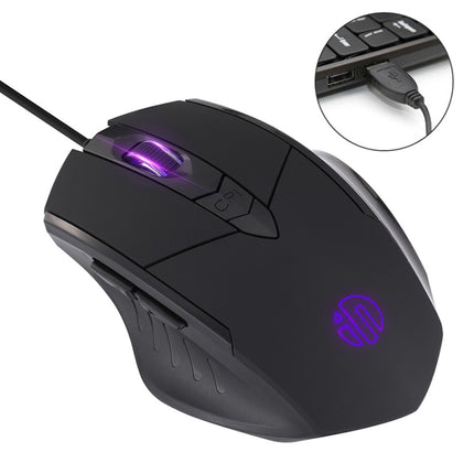 Ratón con cable iluminado con definición de macro y mute para juegos Inphic PW1, longitud del cable: 1,5 m, versión para negocios en negro mute, versión para juegos en negro mute, versión para juegos en rojo mute, versión para juegos en gris titanio mute