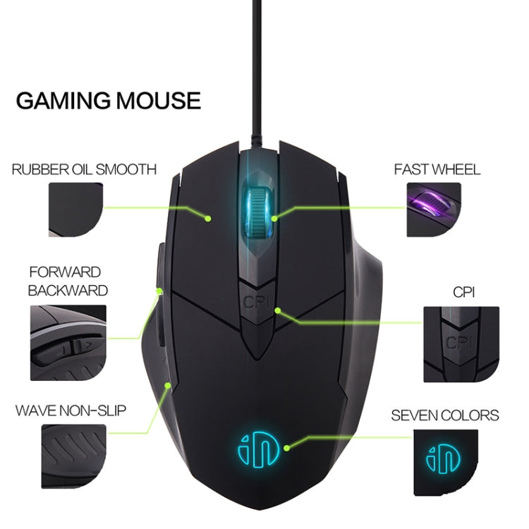 Inphic PW1 Game Mute Macro Definition Illuminated Wired Mouse, Cable Length: 1.5m, Mute Black Business Version, Mute Black Game Version, Mute Titanium Gray Game Version