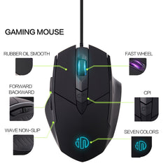 Inphic PW1 Game Mute Macro Definition Illuminated Wired Mouse, Cable Length: 1.5m, Mute Black Business Version, Mute Black Game Version, Mute Red Game Version, Mute Titanium Gray Game Version