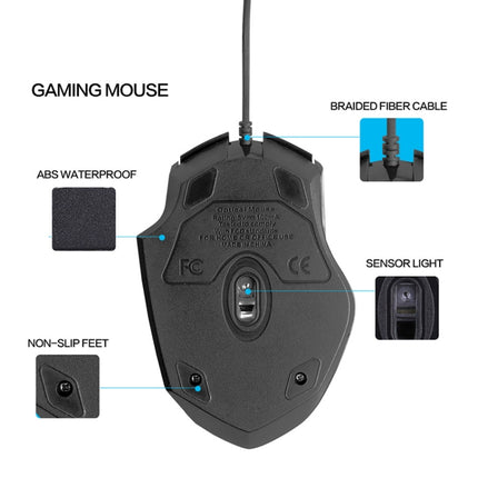 Ratón con cable iluminado con definición de macro y mute para juegos Inphic PW1, longitud del cable: 1,5 m, versión para negocios en negro mute, versión para juegos en negro mute, versión para juegos en rojo mute, versión para juegos en gris titanio mute
