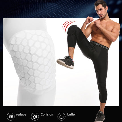 High Elastic Lycra Honeycomb Crash Pants Men Basketball Fitness Seven-tenths Sweatpants, S, M, L, XL, XXL, XXXL