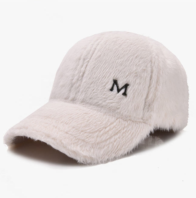 Women Autumn and Winter Thickened Rabbit Fur Plush Baseball Cap Curved Brim Warm Cap, Adjustable