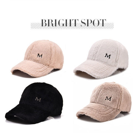 Women Autumn and Winter Thickened Rabbit Fur Plush Baseball Cap Curved Brim Warm Cap, Adjustable