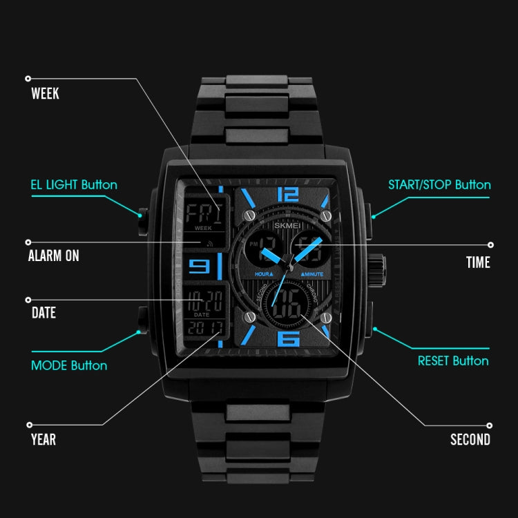 SKMEI 1274  Men Fashion Electronic Watch Multifunctional Outdoor Sports Watch, Red, Blue, Black, Golden