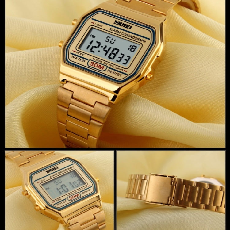 SKMEI 1123 Men Business Lightweight Watch Waterproof Steel Band Electronic Watch, Blue, Rose Gold, Coffee Gold