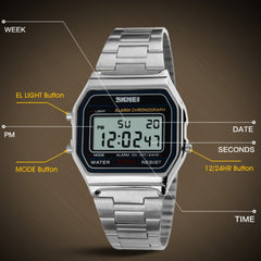SKMEI 1123 Men Business Lightweight Watch Waterproof Steel Band Electronic Watch, Blue, Rose Gold, Coffee Gold