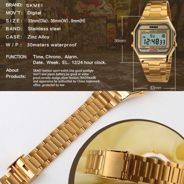 SKMEI 1123 Men Business Lightweight Watch Waterproof Steel Band Electronic Watch, Blue, Rose Gold, Coffee Gold