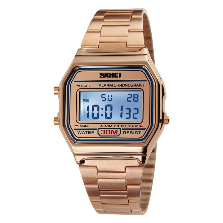SKMEI 1123 Men Business Lightweight Watch Waterproof Steel Band Electronic Watch, Blue, Rose Gold, Coffee Gold