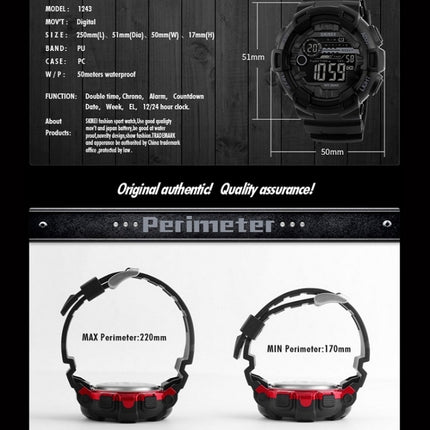 SKMEI 1243 Men Sports Watch Outdoor Waterproof Digital Watch, Red, Black, Golden