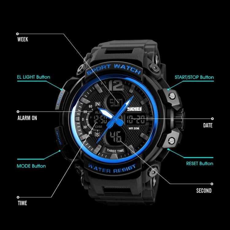 SKMEI 1343 Men Outdoor Sports Waterproof Watch Student Digital Watch, Black, Blue Black, Blue Red, Red Black, ArmyGreen, Khaki