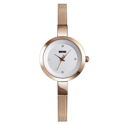 SKMEI 1390 Ladies Business Casual Watch Steel Band Lightweight Quartz Watch, Rose Gold, Golden, Silver
