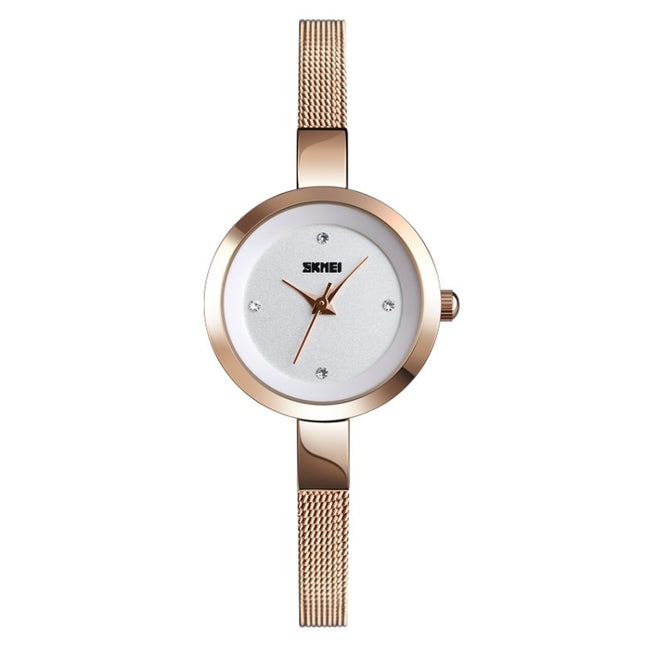 SKMEI 1390 Ladies Business Casual Watch Steel Band Lightweight Quartz Watch, Rose Gold, Golden, Silver