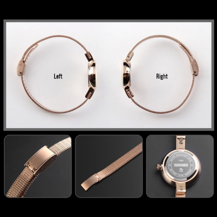 SKMEI 1390 Ladies Business Casual Watch Steel Band Lightweight Quartz Watch, Rose Gold, Golden, Silver