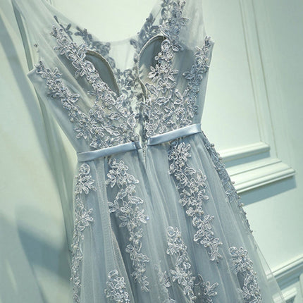Sexy V-neck Evening Dress Robe Tulle Applique Evening Dresses, S, XXL, XXXL