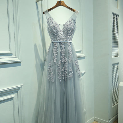 Sexy V-neck Evening Dress Robe Tulle Applique Evening Dresses, S, XXL, XXXL