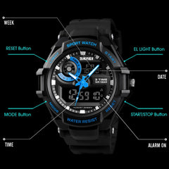 SKMEI 1357 Mens Multifunctional Sports Digital Watch Student Waterproof Watch, Red, Blue, Black