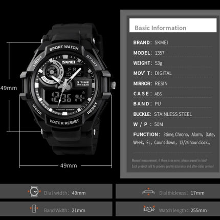 SKMEI 1357 Mens Multifunctional Sports Digital Watch Student Waterproof Watch, Red, Blue, Black
