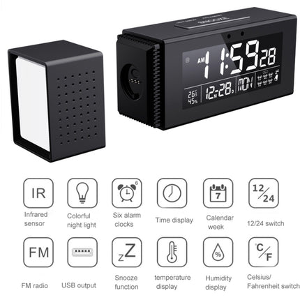 TS-P30 Multifunctional Night Light Alarm Digital Clock with FM Radio & Temperature / Humidity Display & IR Sensor Function