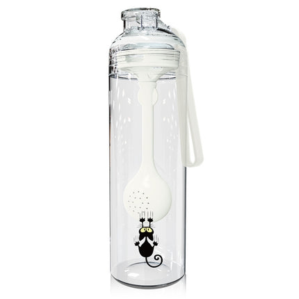 Cartoon Cat Pattern Tea Water Separation Plastic Cup With Spoon, White, Red, Blue, Black