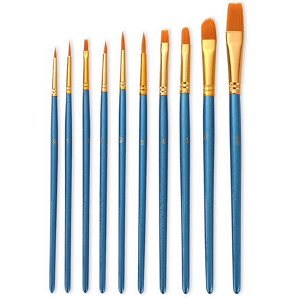 ZHU TING 10 in 1 Pearl Rod Nylon Hair Combination Brush Oil Paint Brush, Blue Rods, Purple Rods, Black Rods