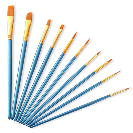 ZHU TING 10 in 1 Pearl Rod Nylon Hair Combination Brush Oil Paint Brush, Blue Rods, Purple Rods, Black Rods