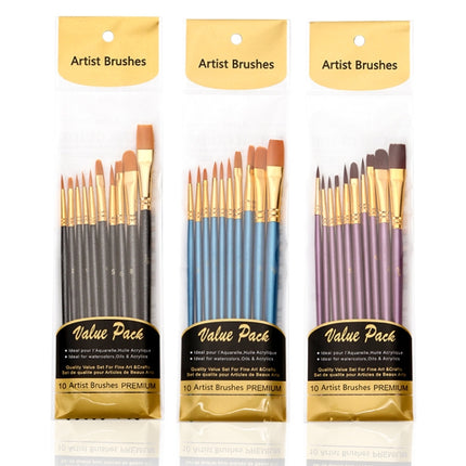 ZHU TING 10 in 1 Pearl Rod Nylon Hair Combination Brush Oil Paint Brush, Blue Rods, Purple Rods, Black Rods