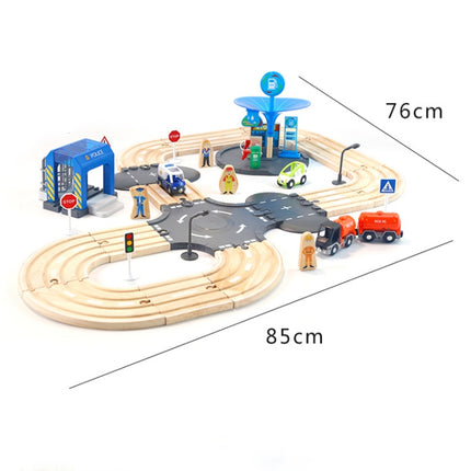 Multifunctional Wooden Police Station Road Track Set Baby Assembling Building Blocks Educational Early Education Toys