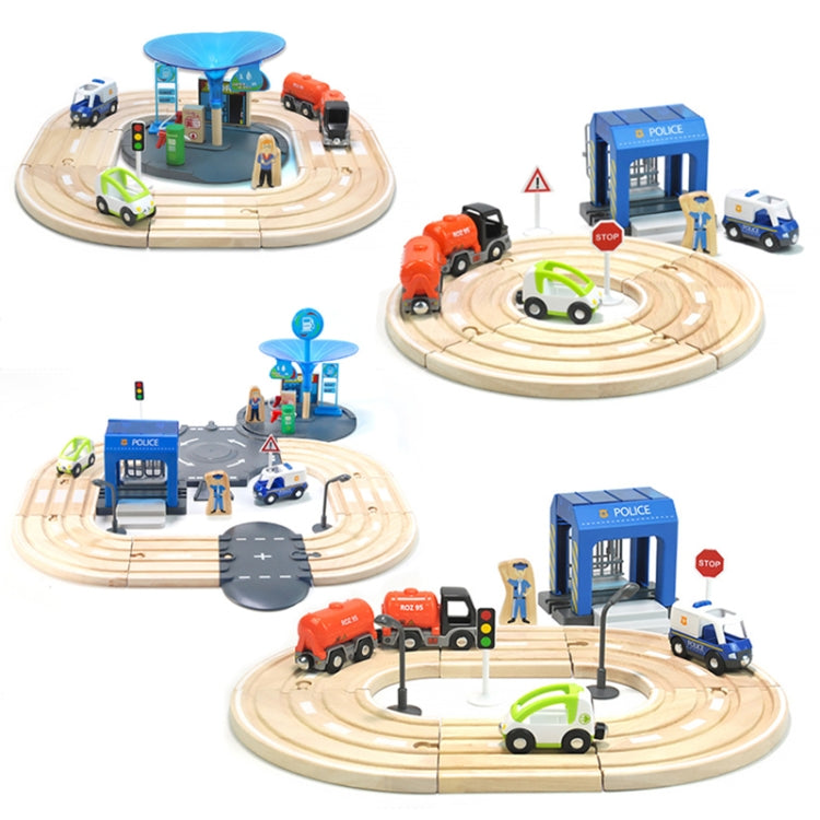 Multifunctional Wooden Police Station Road Track Set Baby Assembling Building Blocks Educational Early Education Toys