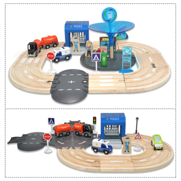Multifunctional Wooden Police Station Road Track Set Baby Assembling Building Blocks Educational Early Education Toys