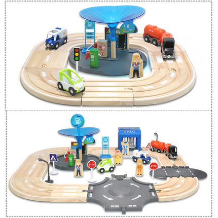 Multifunctional Wooden Police Station Road Track Set Baby Assembling Building Blocks Educational Early Education Toys