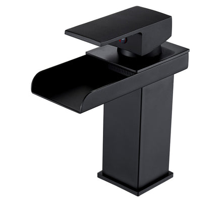 LED Three Lights Hot Cold Water Faucet Bathroom Waterfall Faucet CN Plug, Black, Electroplating Silver