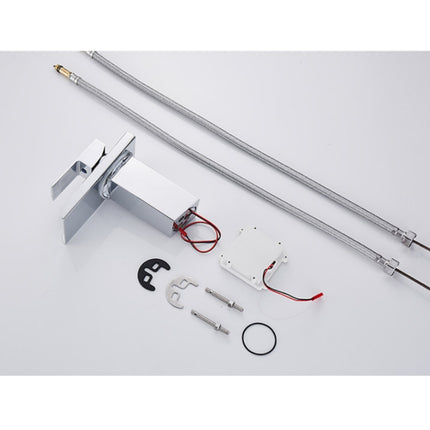 LED Three Lights Hot Cold Water Faucet Bathroom Waterfall Faucet CN Plug, Black, Electroplating Silver