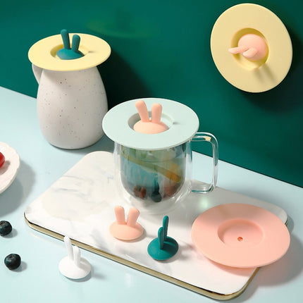 Food Grade Bunny Ears Shape Silicone Cup Lid Sealing Lid Cartoon Mug Dustproof Leak-Proof Lid