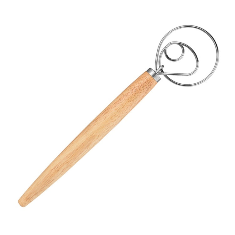 2 PCS 13 Inch Oak Handle Flour Mixer Dough Stainless Steel Mixing Rod Coil Whisk