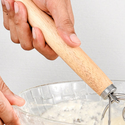 2 PCS 13 Inch Oak Handle Flour Mixer Dough Stainless Steel Mixing Rod Coil Whisk