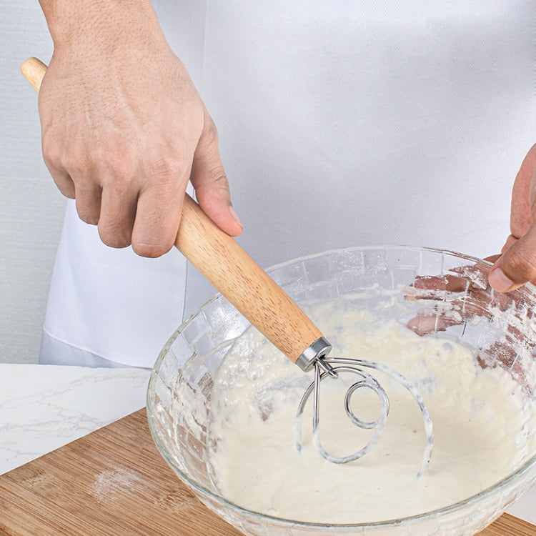 2 PCS 13 Inch Oak Handle Flour Mixer Dough Stainless Steel Mixing Rod Coil Whisk