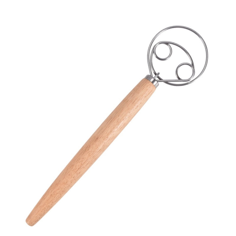 2 PCS 13 Inch Oak Handle Flour Mixer Dough Stainless Steel Mixing Rod Coil Whisk