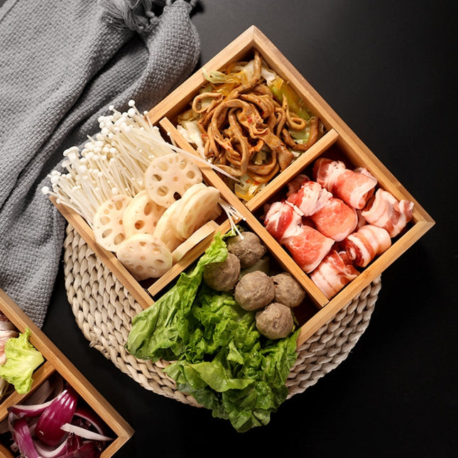 Hot Pot Bamboo Plate Compartmental Platter Vegetable Wood Tray Set, Large Nine Grid Plate, Six Grid Plate, Large Four Grid Bamboo Plate, Medium Four Grid Bamboo Plate, Small Four Grid Bamboo Plate, Three Grid Bamboo Plate, Two Grid Plate���������������...