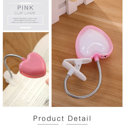 Mini Love Heart Clip LED Book Light Lamps Reading Book Desk Lamp Keyboard Light Eyes-Protect Energy Save Night Lights, Pink, Yellow, Blue