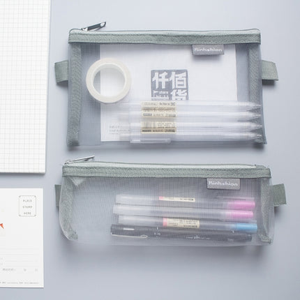 Nylon Simple Transparent Mesh Pencil Case Office School Supplies, Big Black, Big White, Big Grey, Small Black, Small White, Small Grey