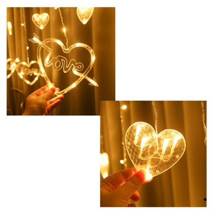 LED Heart-Shaped Decorative Lights Curtain Lights Holiday Dress String Lights, EU Plug, Warm White Light, Colorful Light