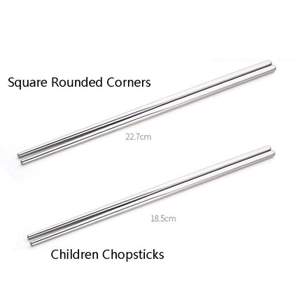1 Pairs 304 Stainless Steel Chopsticks Non-Slip Tableware Adult Chopsticks, 18.5cm, 22.7cm
