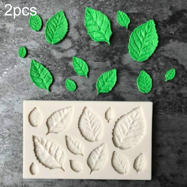 2PCS Sugarcraft Leaf Silicone Fondant Mold Cake Decorating Tools Chocolate Baking Mold, Leaf Shape