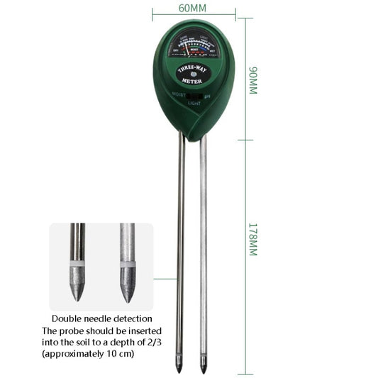 3 In 1 Soil Detector PH Value Light Intensity Test Pen Round Head Soil Dry Moisture Meter, 3 In 1